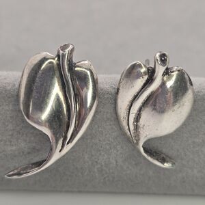 Handmade Linda M Signature Silver Anthurium Leaf Earrings Vintage Sterling 925